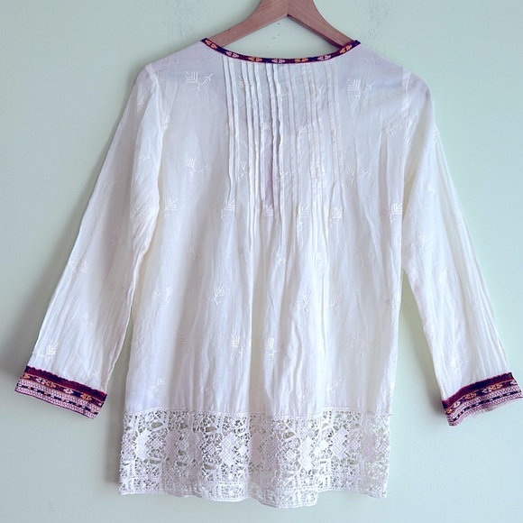 Joie Lace Trim Boho Flowy Long Sleeve Blouse - Picture 7 of 9